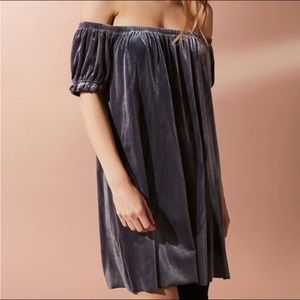 Silver Velvet Off the Shoulder dress
